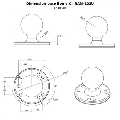 Base ronde à visser avec boule D